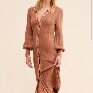 Chic Brown Long Sleeve Knit Dress